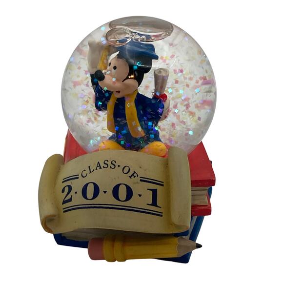 Vintage Disney Mickey Mouse Snow Globe Class of 2001 Cap Gown  2.75 Inch Tall - Picture 1 of 9